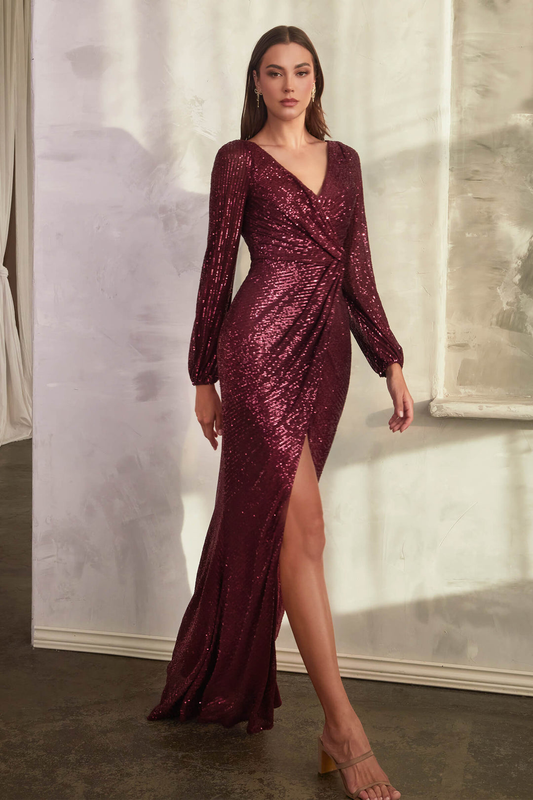 CINDERELLA DIVINE B8422 Long Sleeve Sequin Dress The Gown Galleria CINDERELLA DIVINE B8422 Long Sleeve Sequin Dress The Gown Galleria
