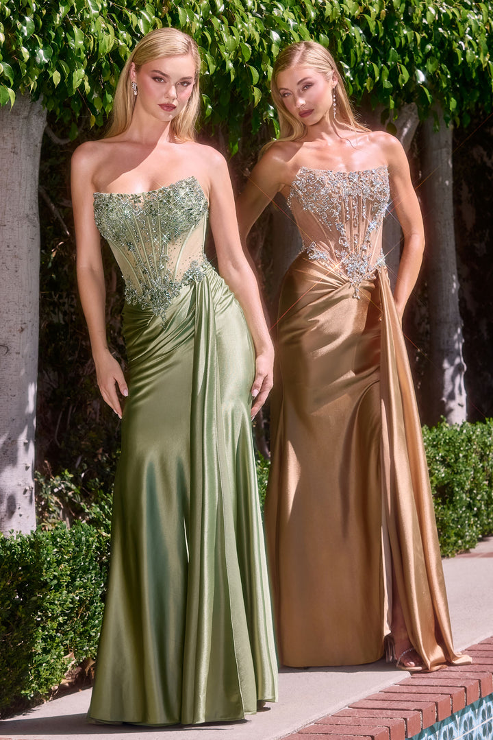 Cinderella Divine C169 Strapless Evening Gown with High Slit