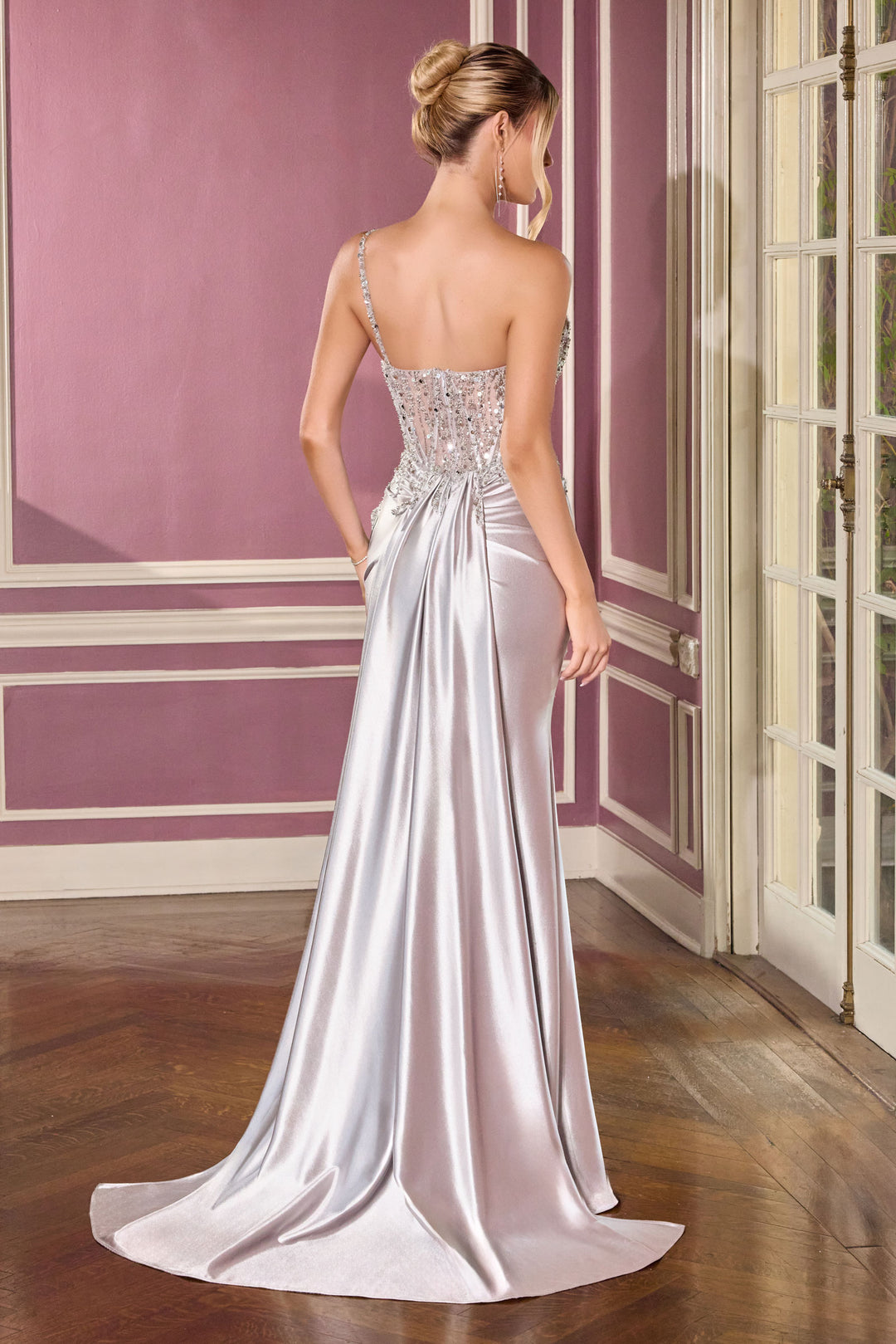 Cinderella Divine CC0329 Evening Gown with Asymmetrical Neckline