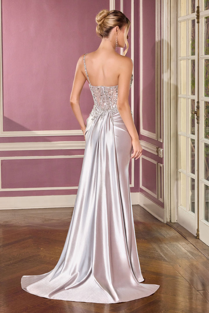 Cinderella Divine CC0329 Evening Gown with Asymmetrical Neckline