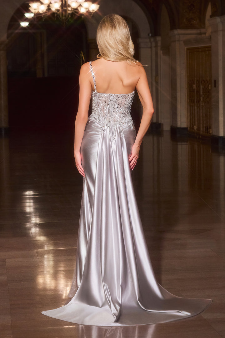Cinderella Divine CC0329 Evening Gown with Asymmetrical Neckline
