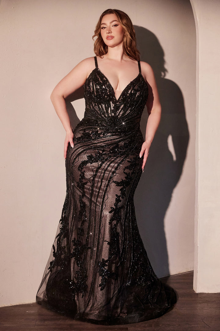 Cinderella Divine CC0389C Fit-and-Flare Prom Dress