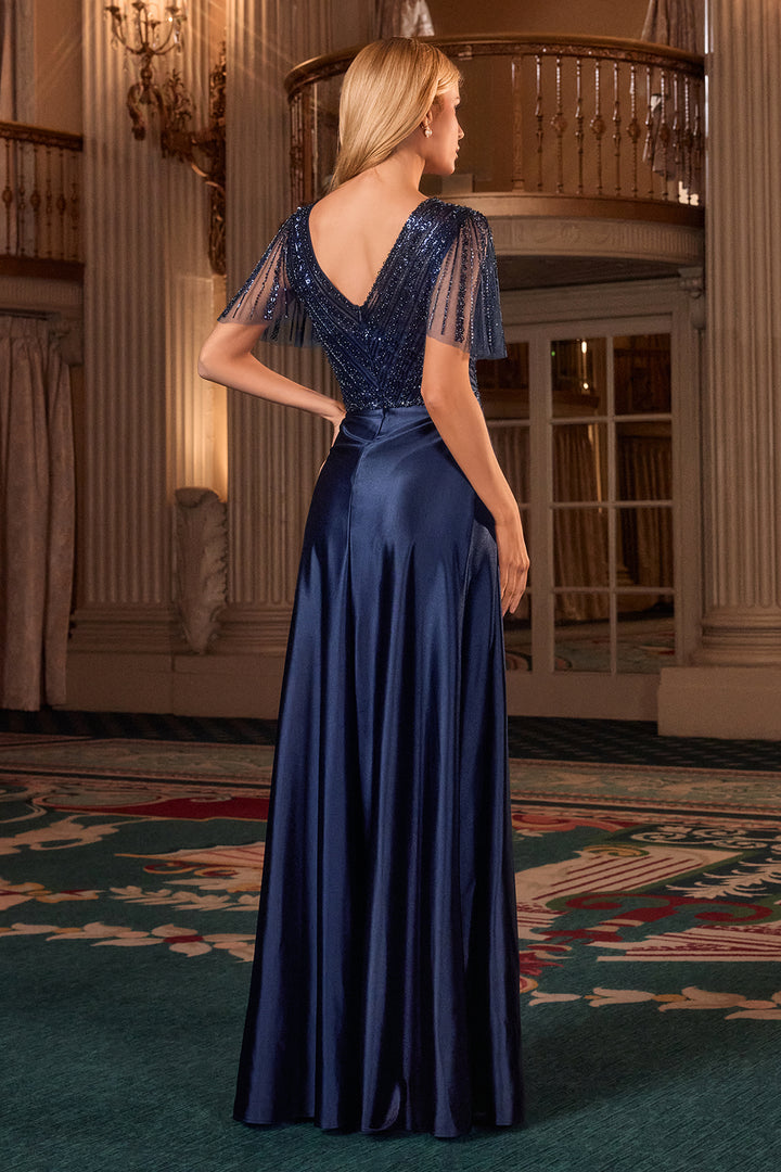 Cinderella Divine CC447 A-Line Evening Gown with V-Neckline