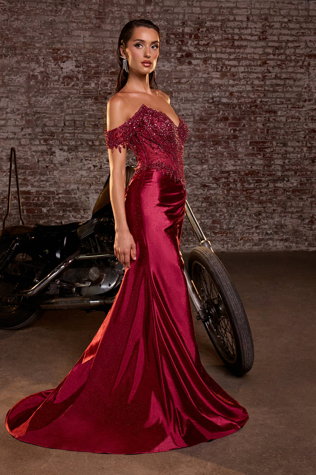 Cinderella Divine CC456 Off-the-Shoulder Prom Dress