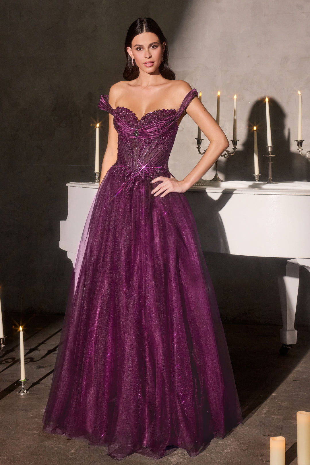 Cinderella Divine CC493 Evening Gown Off-the-Shoulder Silhouette