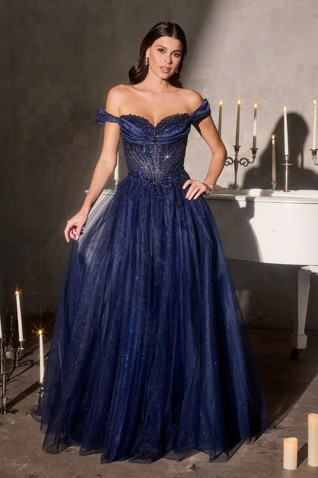 Cinderella Divine CC493 Evening Gown Off-the-Shoulder Silhouette