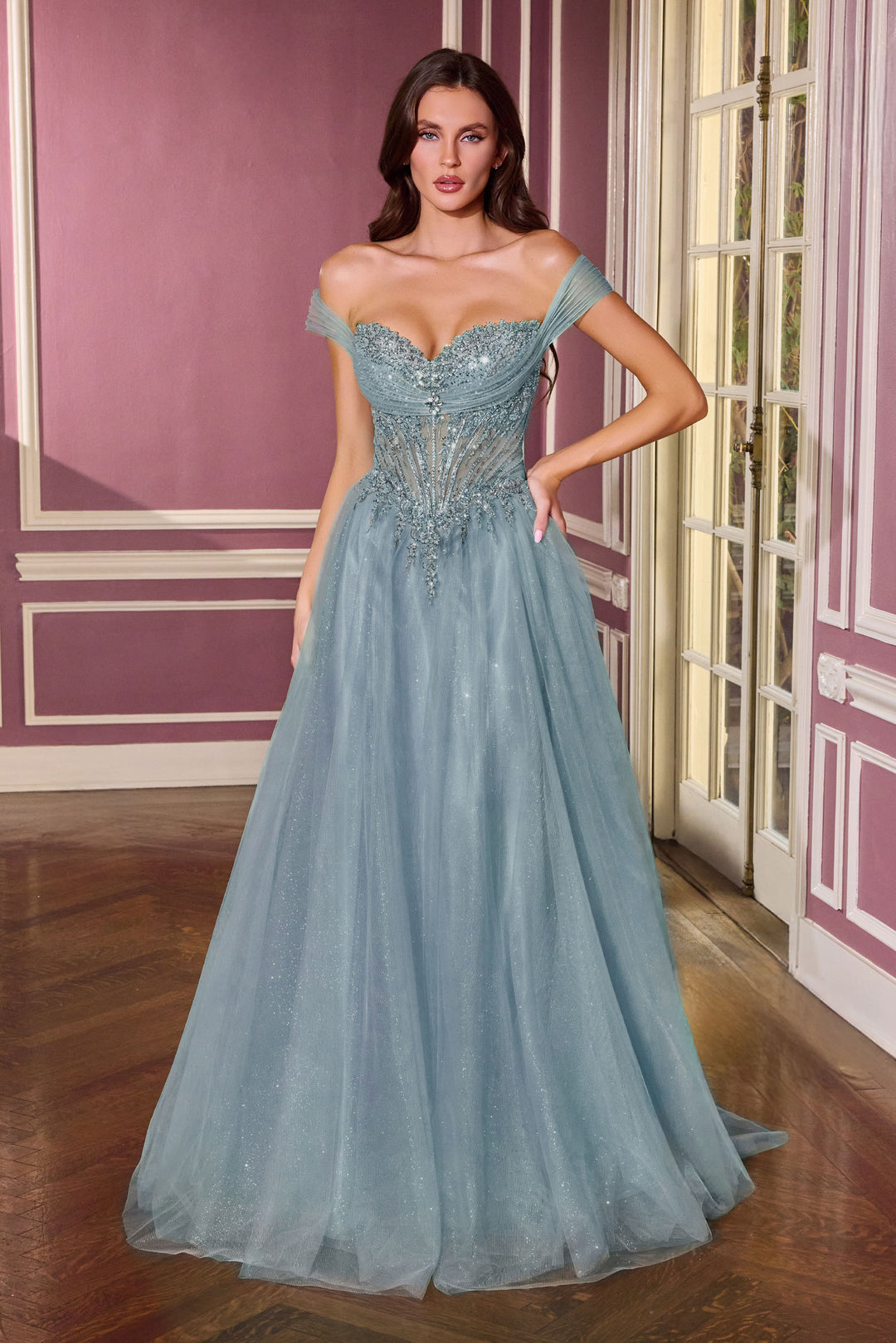 Cinderella Divine CC493 Evening Gown Off-the-Shoulder Silhouette