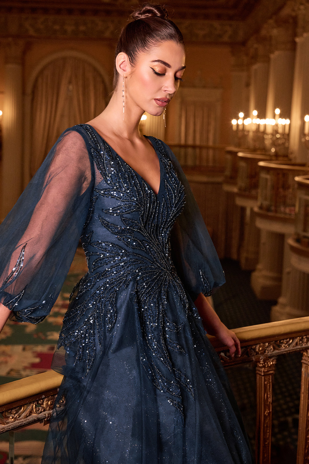 Cinderella Divine CD0101 A-Line Evening Gown with V-Neckline
