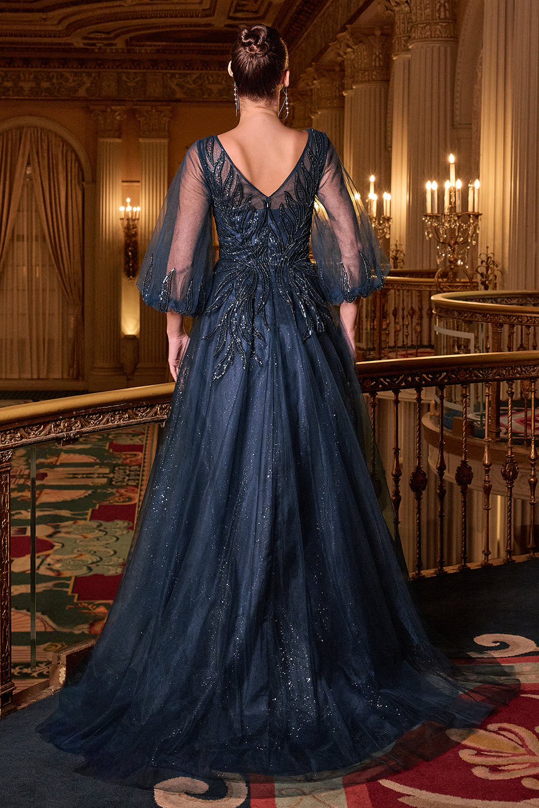 Cinderella Divine CD0101 A-Line Evening Gown with V-Neckline