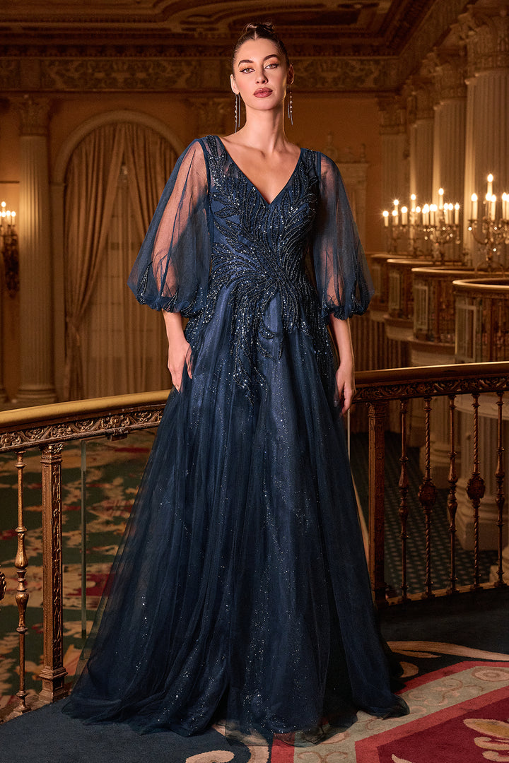 Cinderella Divine CD0101 A-Line Evening Gown with V-Neckline