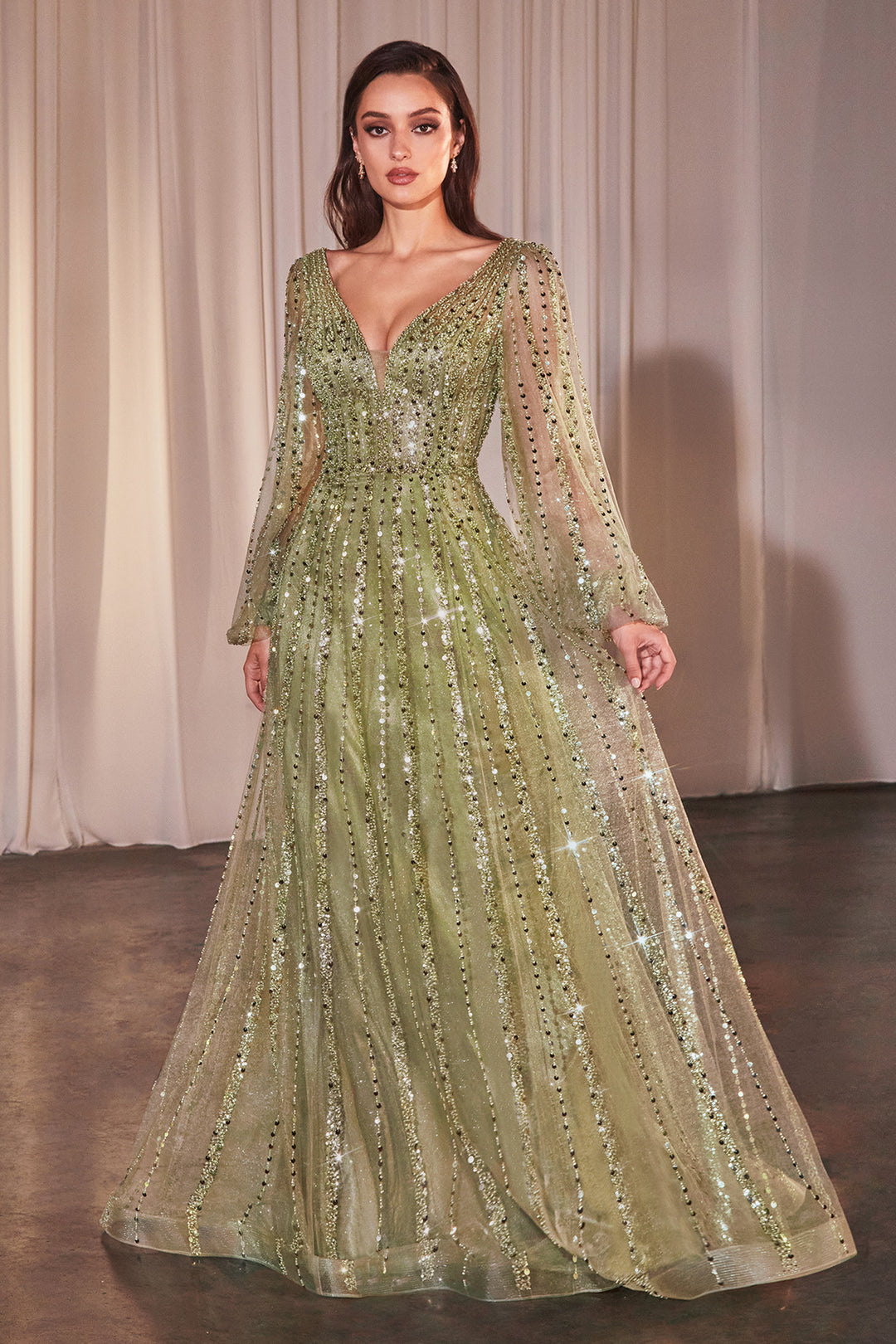 CINDERELLA DIVINE CD0240 Long Sleeve A-Line Beaded Dress The Gown Galleria CINDERELLA DIVINE CD0240 Long Sleeve A-Line Beaded Dress The Gown Galleria