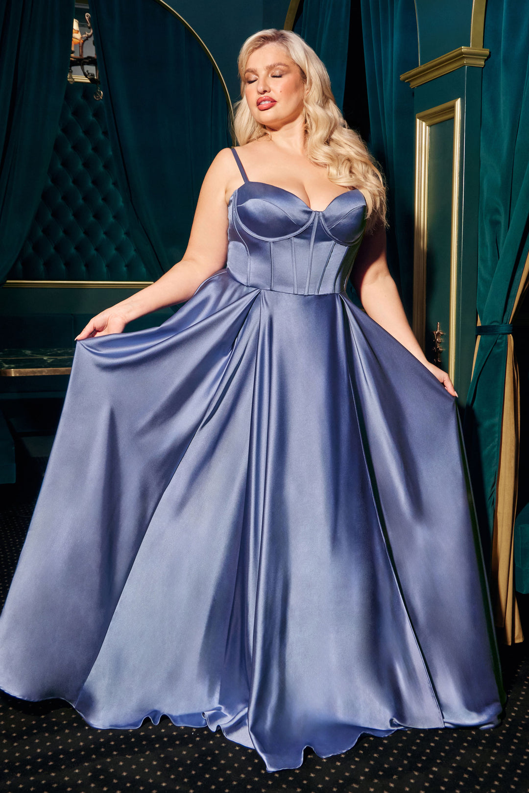 Cinderella Divine CD337C Evening Gown with A-Line Silhouette