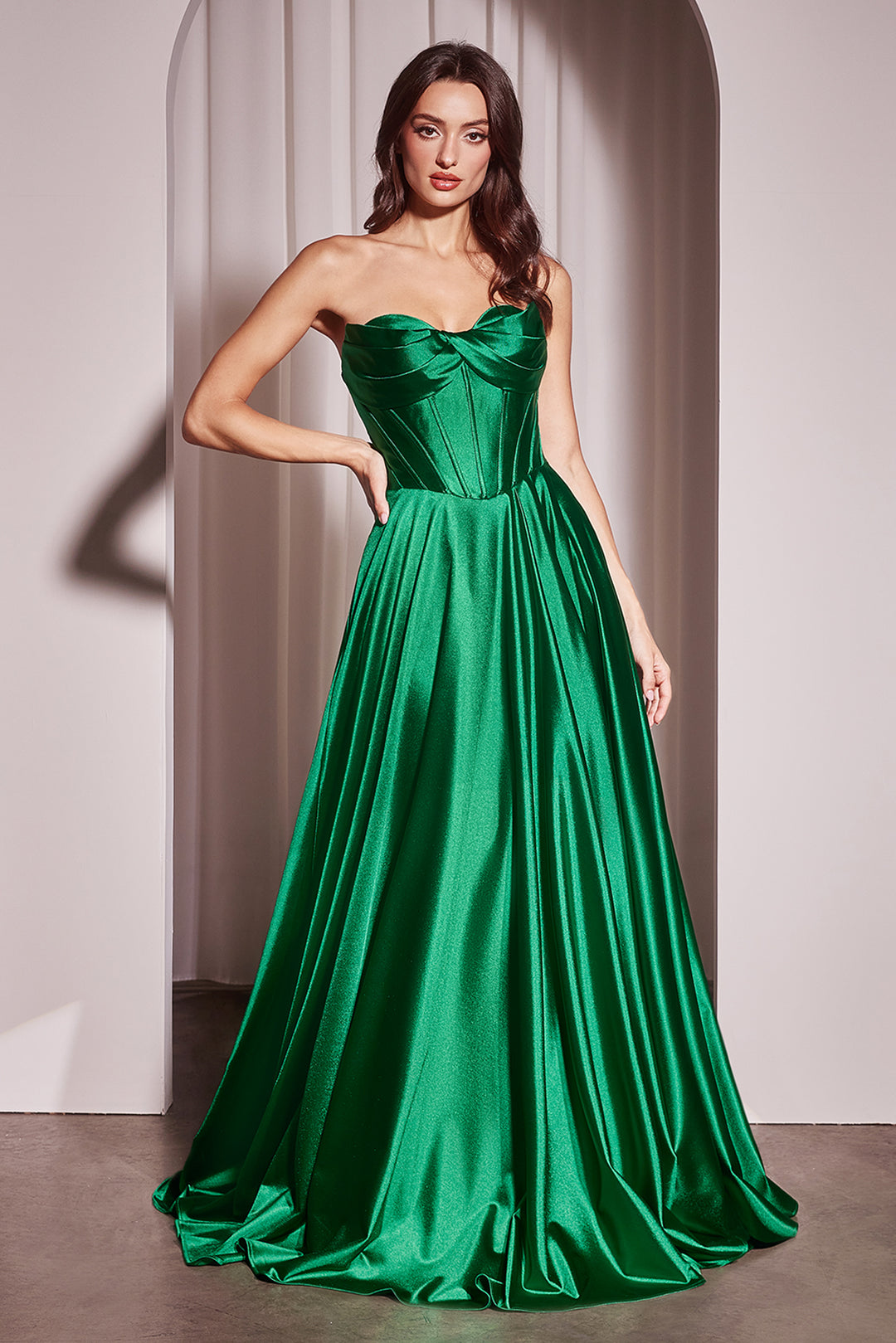 CINDERELLA DIVINE CD378 Strapless Satin A-Line Dress The Gown Galleria CINDERELLA DIVINE CD378 Strapless Satin A-Line Dress The Gown Galleria