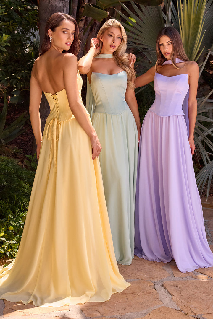 Cinderella Divine CD386 A-Line Evening Gown with Chiffon Fabric