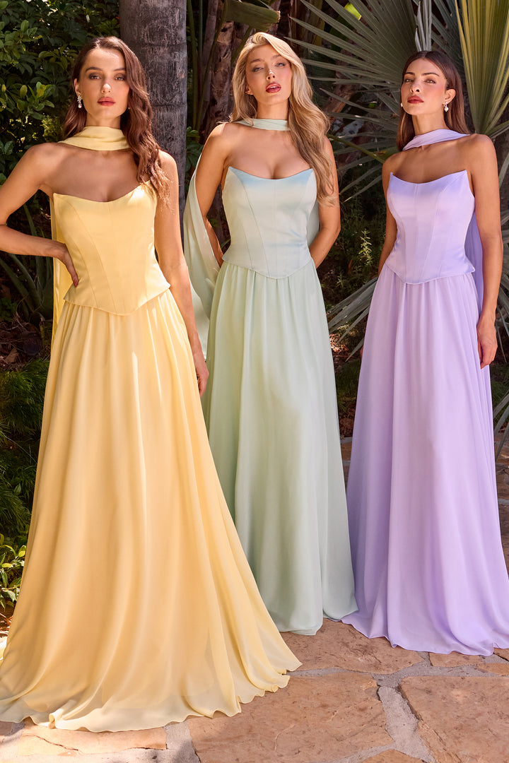 Cinderella Divine CD386 A-Line Evening Gown with Chiffon Fabric