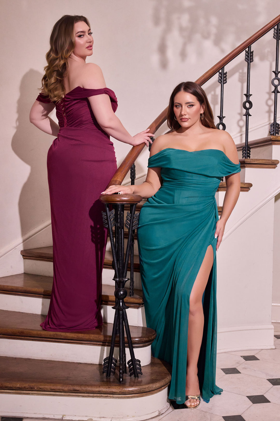 Cinderella Divine CD387C Off-the-Shoulder Evening Gown