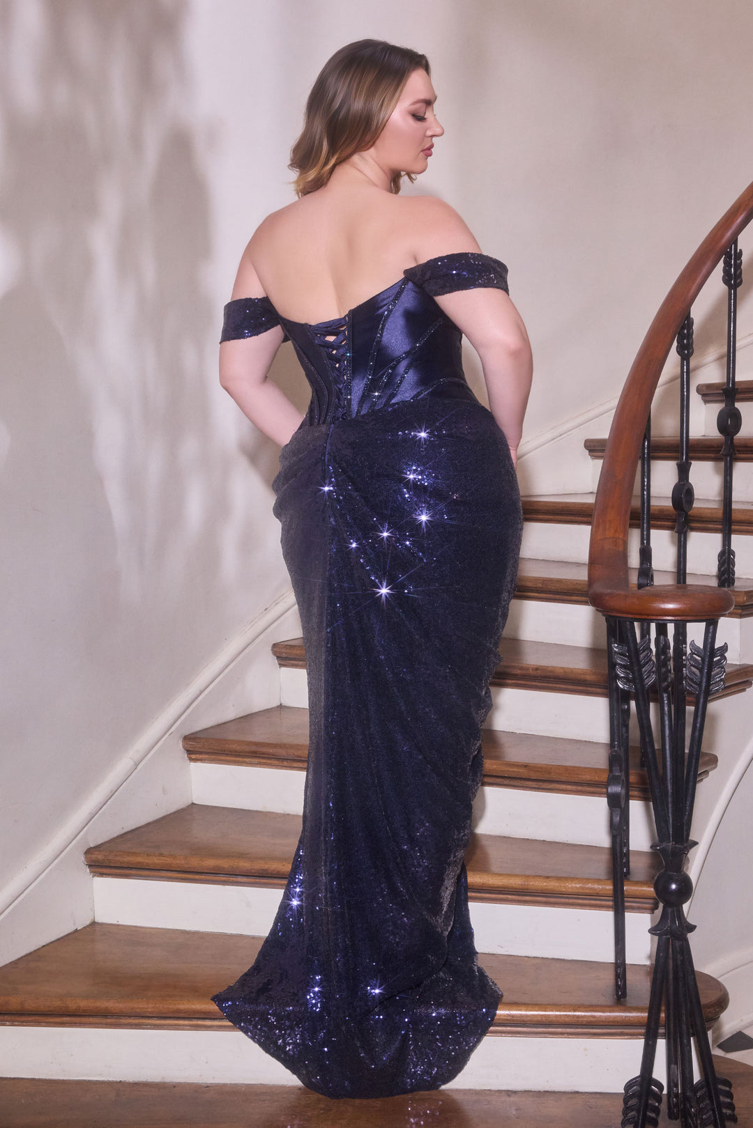 Cinderella Divine CD422C Off-The-Shoulder Evening Gown