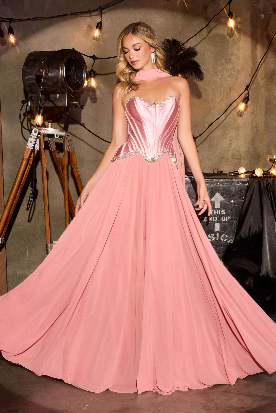 Cinderella Divine CD668 Evening Gown Strapless Chiffon Skirt
