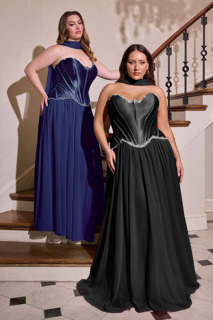 Cinderella Divine CD668C Strapless Evening Gown with Chiffon Skirt
