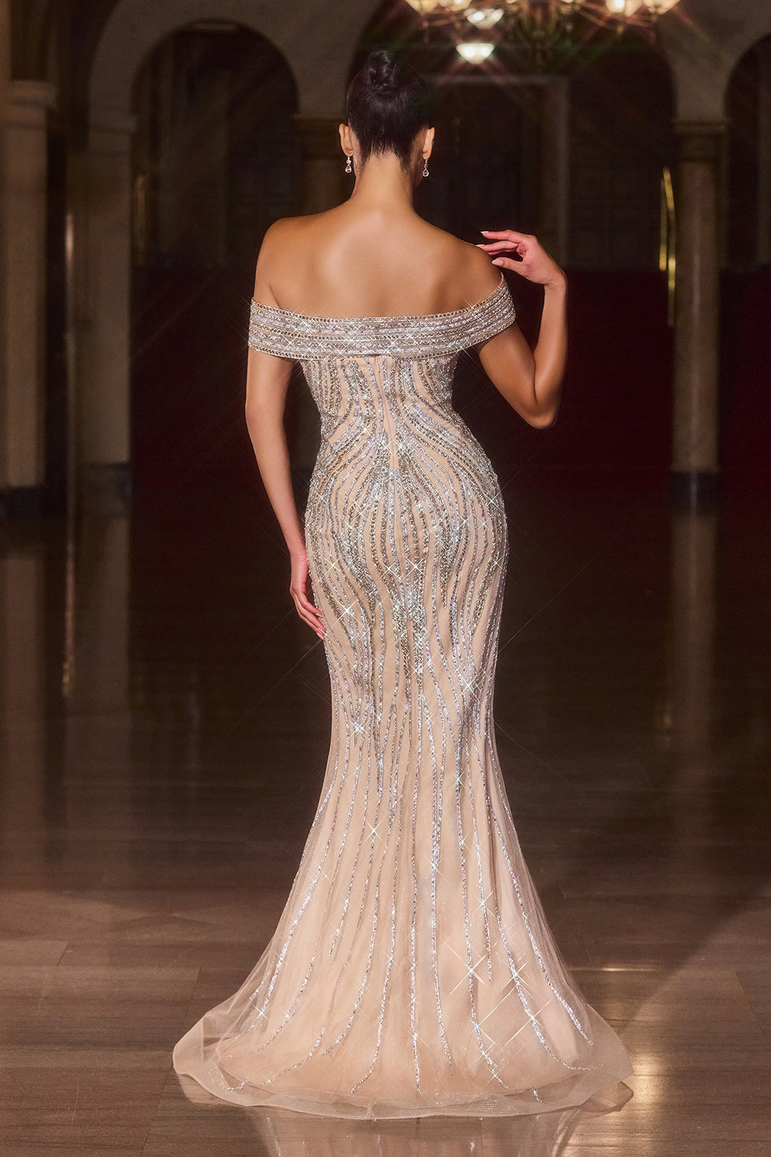 Cinderella Divine CD674 Evening Gown with Plunging Neckline
