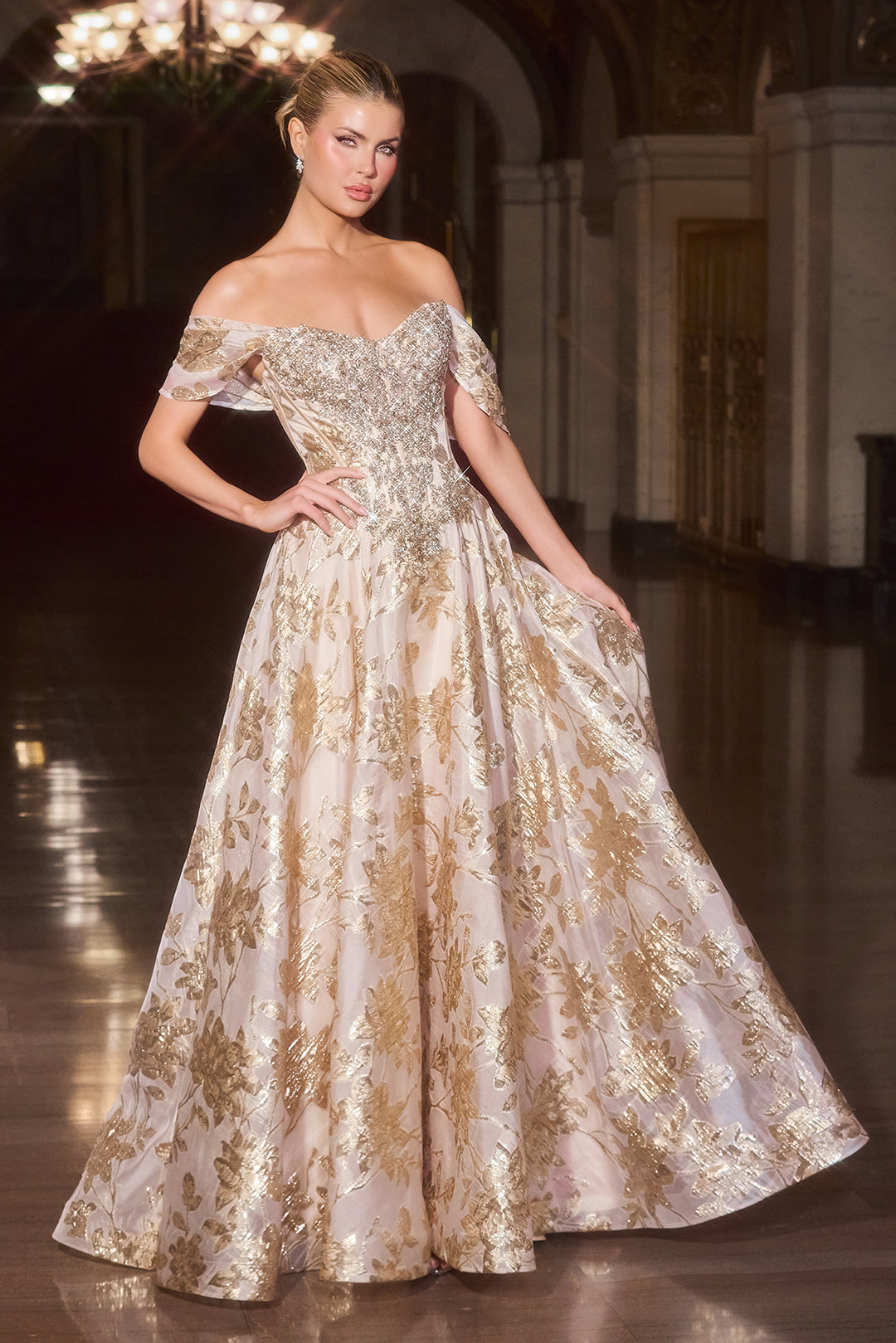 Cinderella Divine CD682 Evening Gown Off-the-Shoulder Neckline