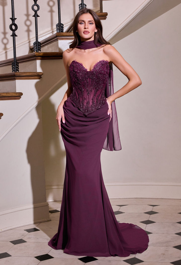 Cinderella Divine CD683 Fitted Evening Gown with Strapless Neckline