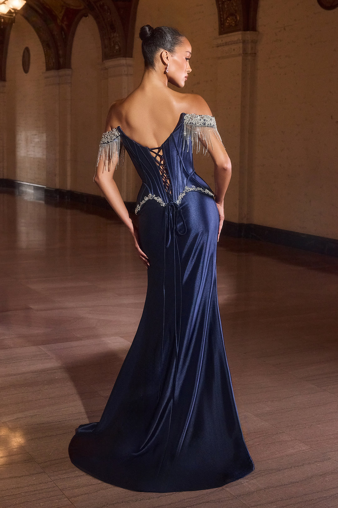 Cinderella Divine CD688 Off-The-Shoulder Prom Dress