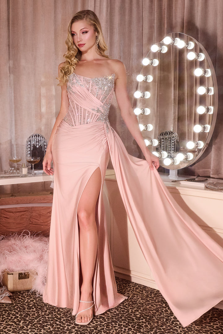 Cinderella Divine CD689 Asymmetrical Strapless Evening Gown