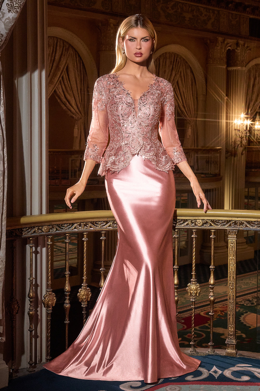 Cinderella Divine CD720 Evening Gown with Deep V-Neckline