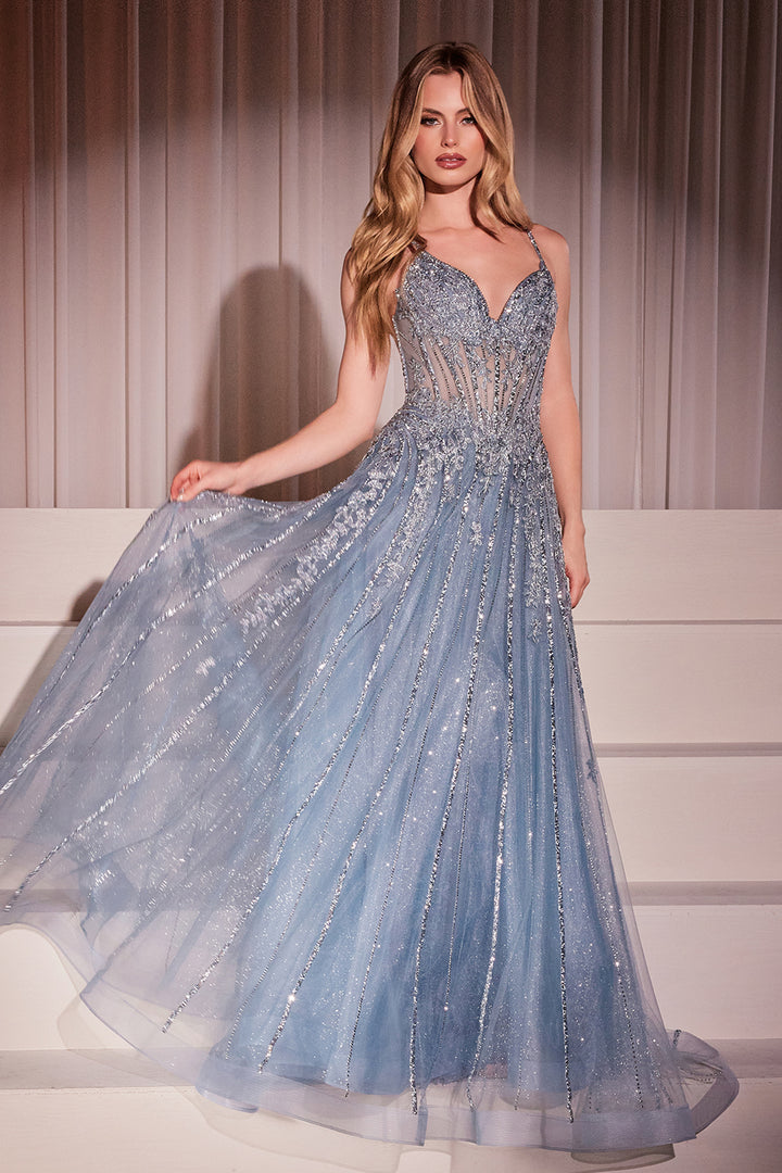 CINDERELLA DIVINE CD786 Crystal Embellished A-Line Tulle Dress