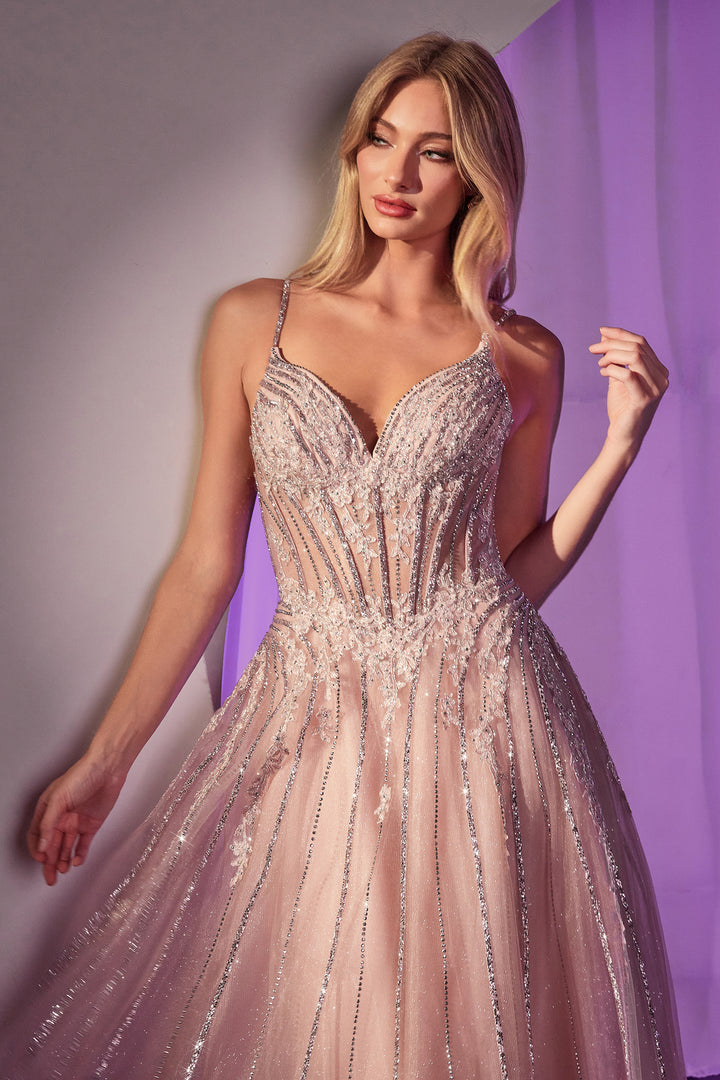 CINDERELLA DIVINE CD786 Crystal Embellished A-Line Tulle Dress