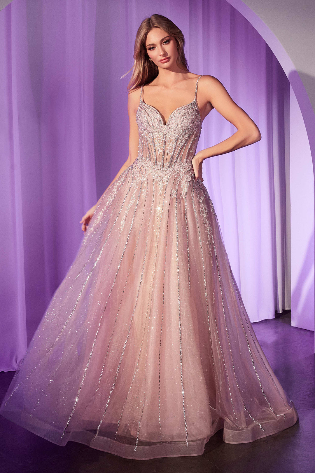 open lace back dress CINDERELLA DIVINE CD786 Crystal Embellished A-Line Tulle Dress – The Gown  Galleria