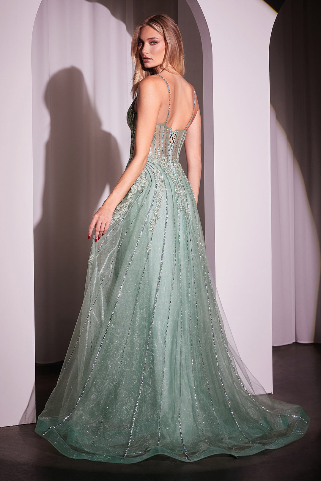 CINDERELLA DIVINE CD786 Crystal Embellished A-Line Tulle Dress