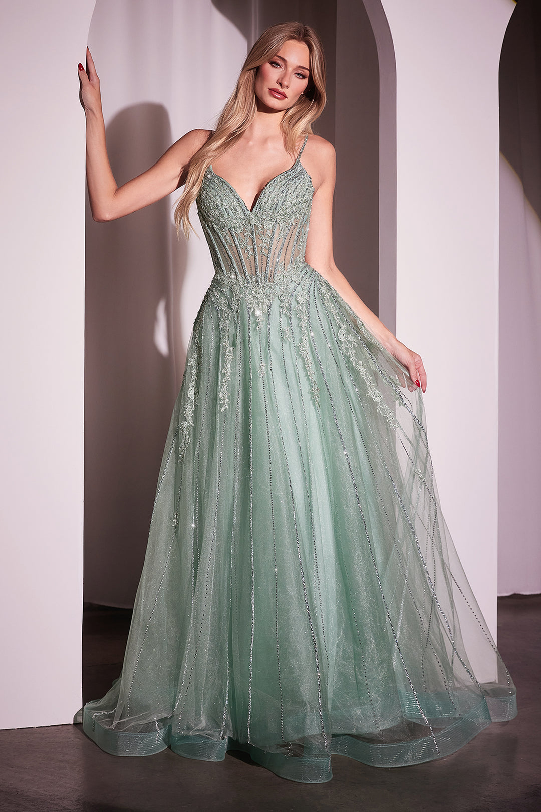 CINDERELLA DIVINE CD786 Crystal Embellished A-Line Tulle Dress