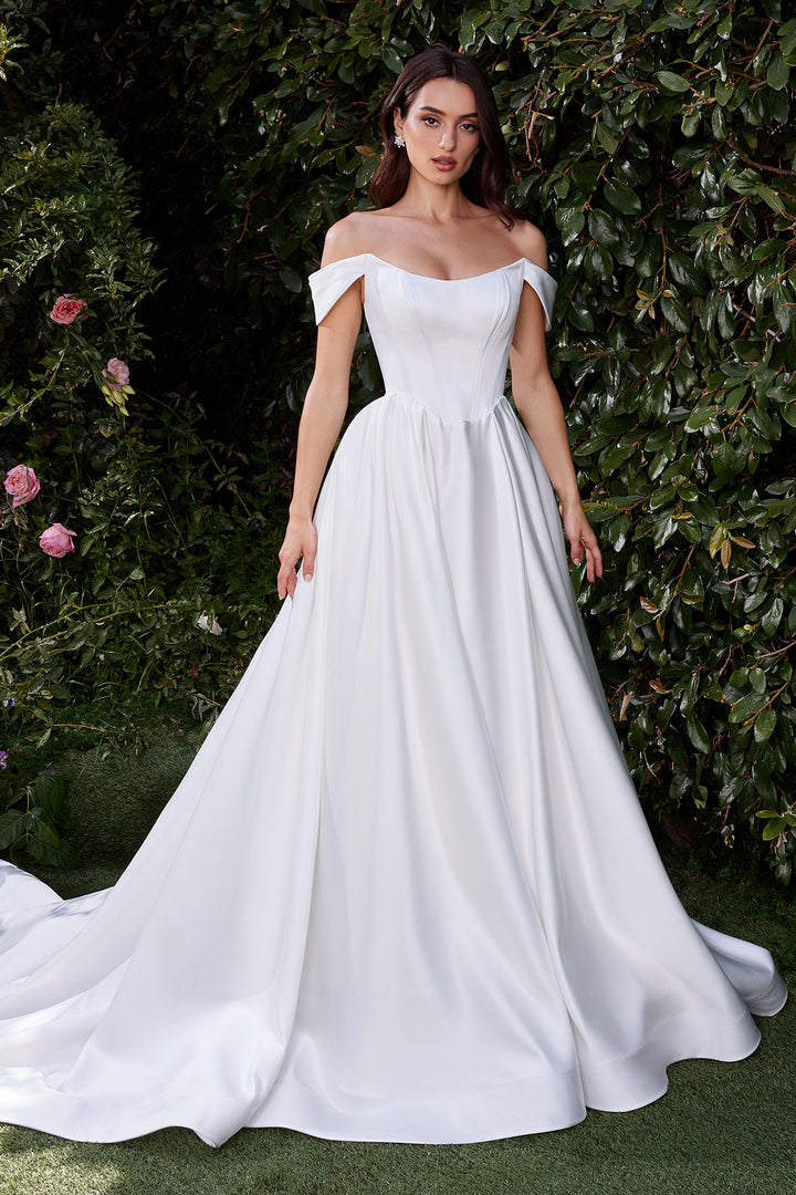 CINDERELLA DIVINE CDS513W Off The Shoulder Soft Satin Bridal Ball Gown