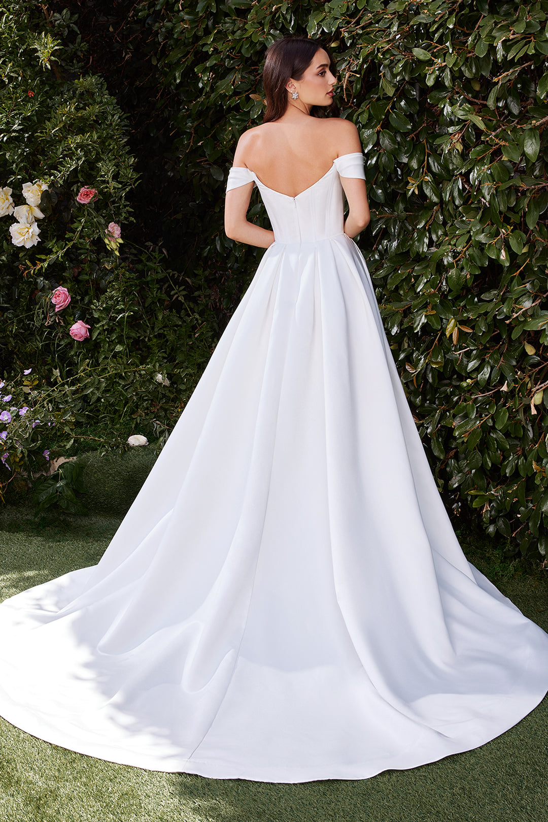 CINDERELLA DIVINE CDS513W Off The Shoulder Soft Satin Bridal Ball Gown