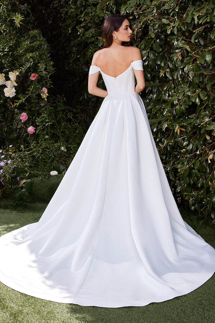 CINDERELLA DIVINE CDS513W Off The Shoulder Soft Satin Bridal Ball Gown