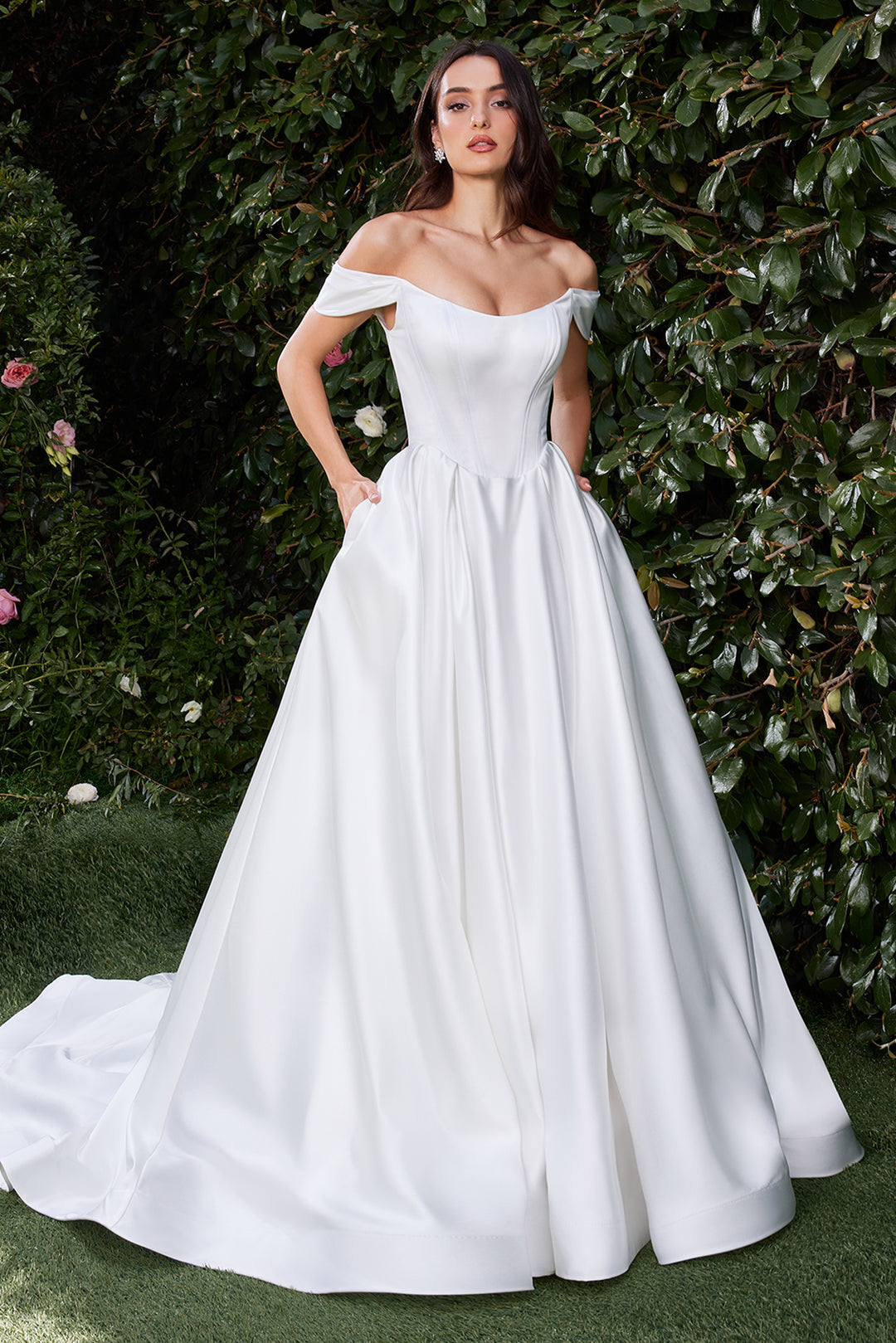 satin off shoulder wedding dress Nox Anabel JW1032 Stretch Off-shoulder Gown 16 Occasion Satin Mermaid Off-the-Shoulder Wedding Dresses