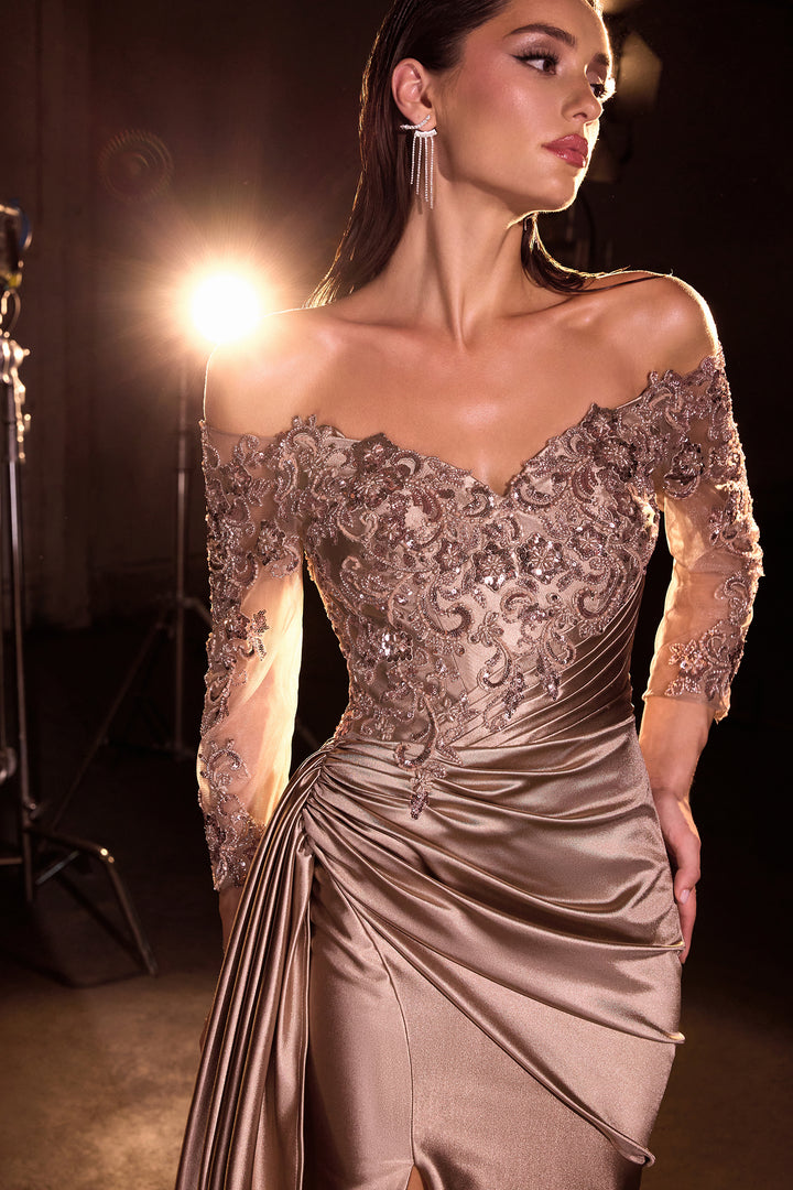 Cinderella Divine CDS549 Off-The-Shoulder Evening Gown