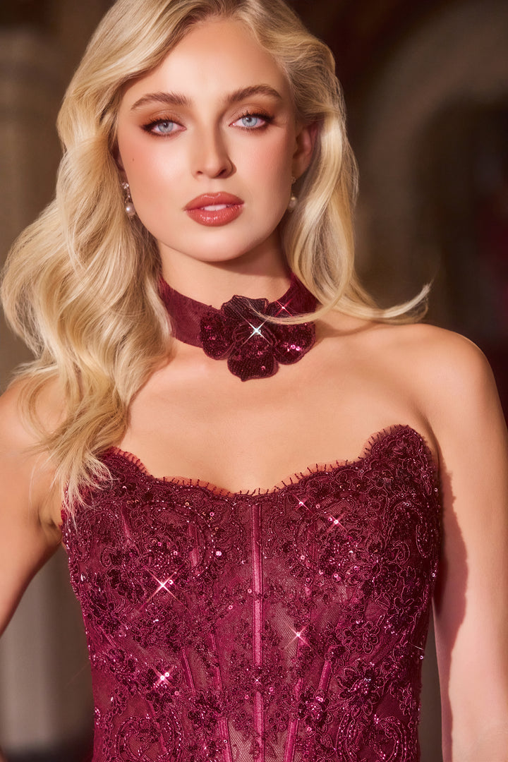 Cinderella Divine CDS550 Fit-and-Flare Evening Gown with Slit