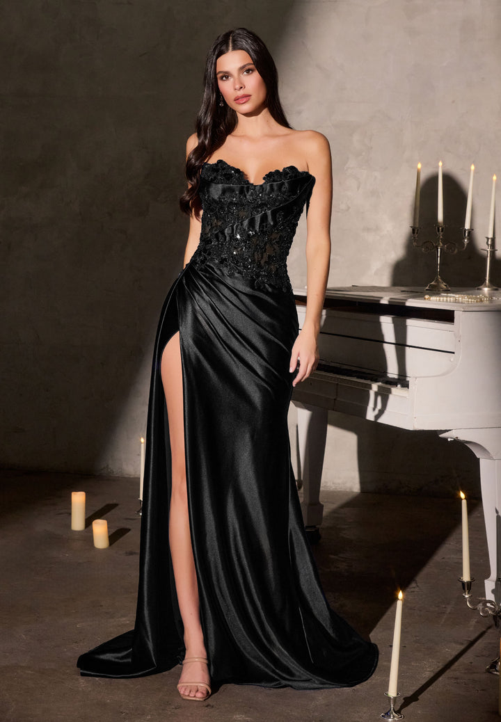 Cinderella Divine CDS567 Strapless Evening Gown with High Slit