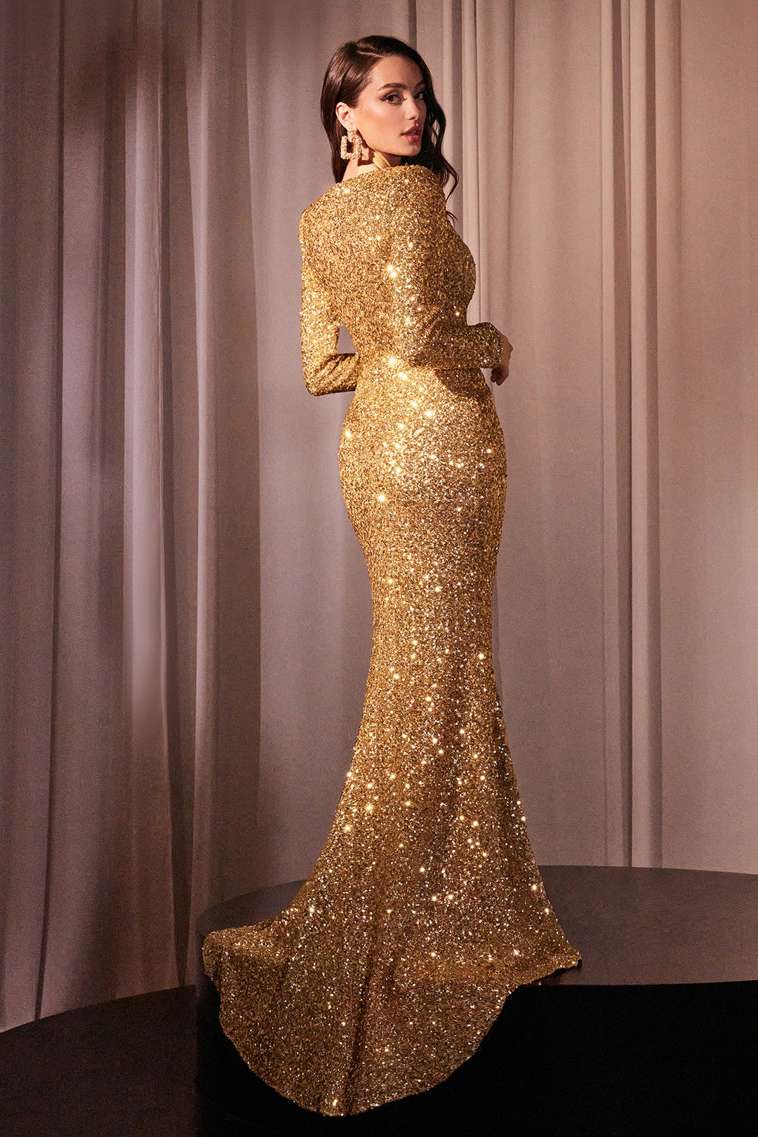 CINDERELLA DIVINE CH054 Long Sleeve Sequin Fitted Dress The Gown Galleria CINDERELLA DIVINE CH054 Long Sleeve Sequin Fitted Dress The Gown Galleria