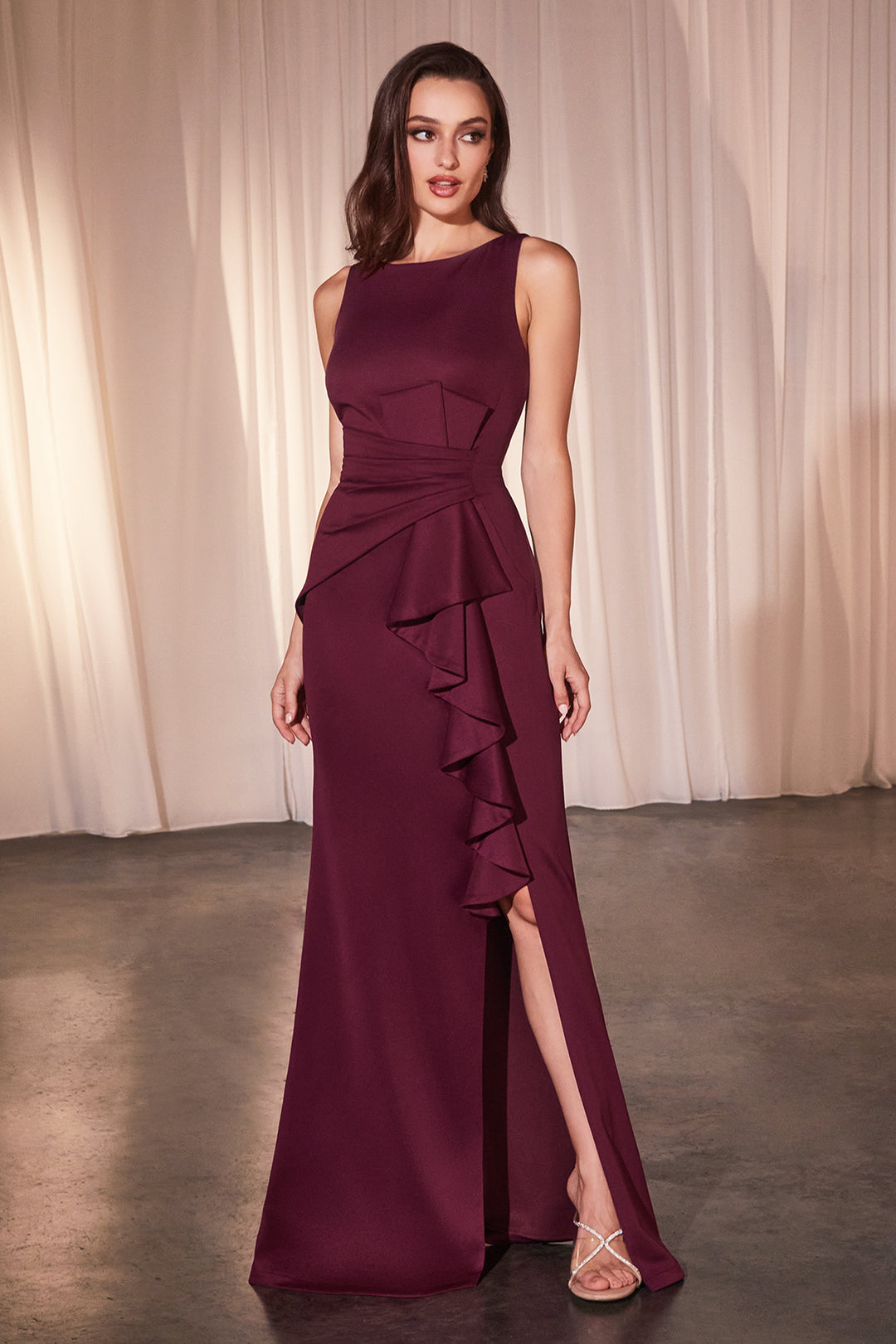 CINDERELLA DIVINE CH377 Fitted Neoprene Burgundy Dress The Gown Galleria CINDERELLA DIVINE CH377 Fitted Neoprene Burgundy Dress The Gown Galleria