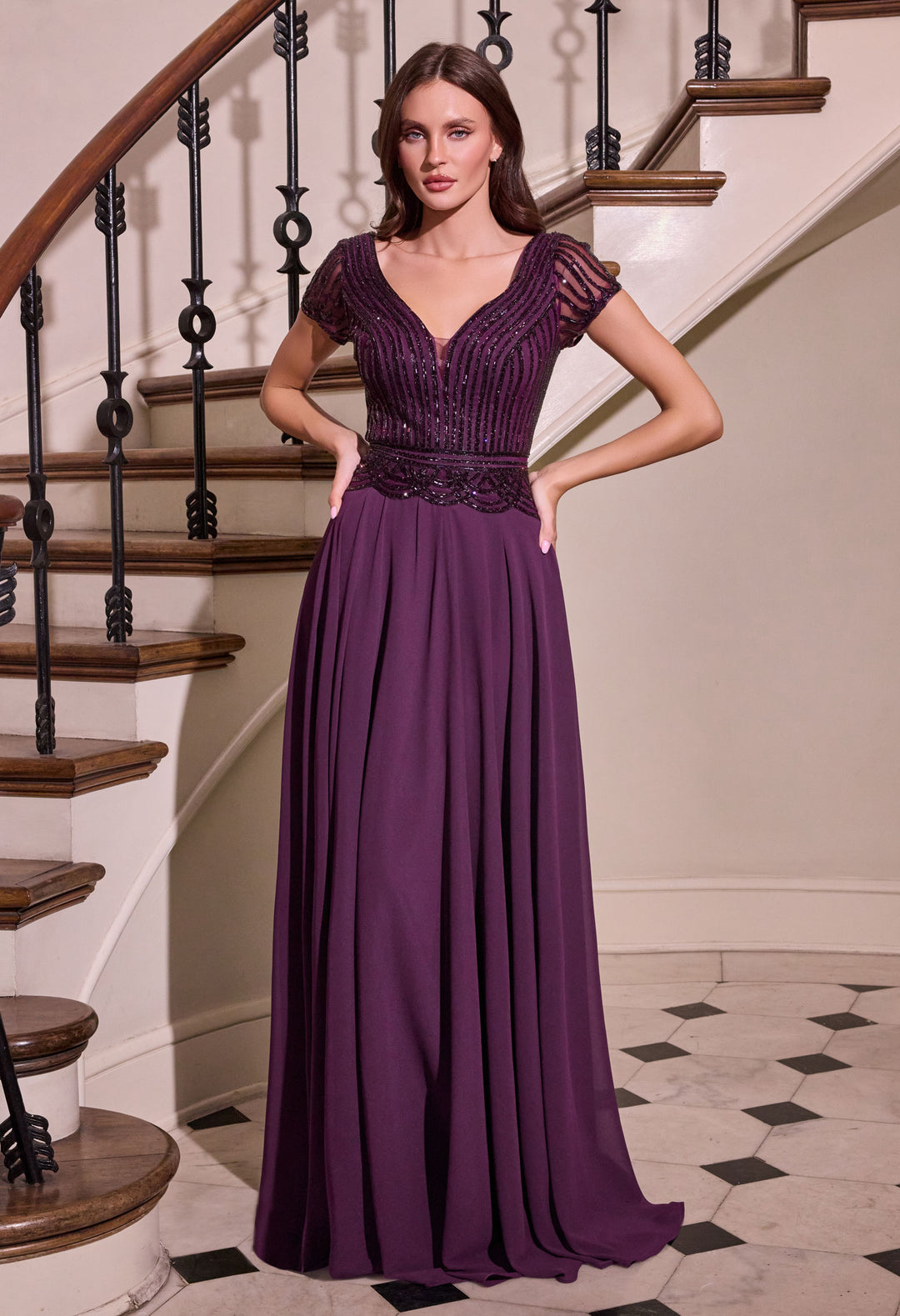 Cinderella Divine CL07 Evening Gown A-Line Deep V-Neckline
