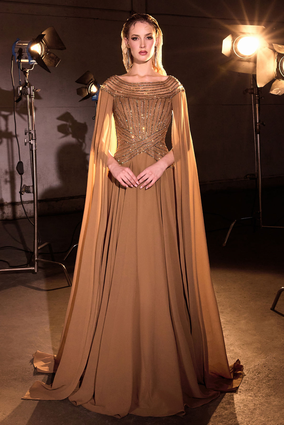 Cinderella Divine CL08 A-Line Evening Gown with Bateau Neckline