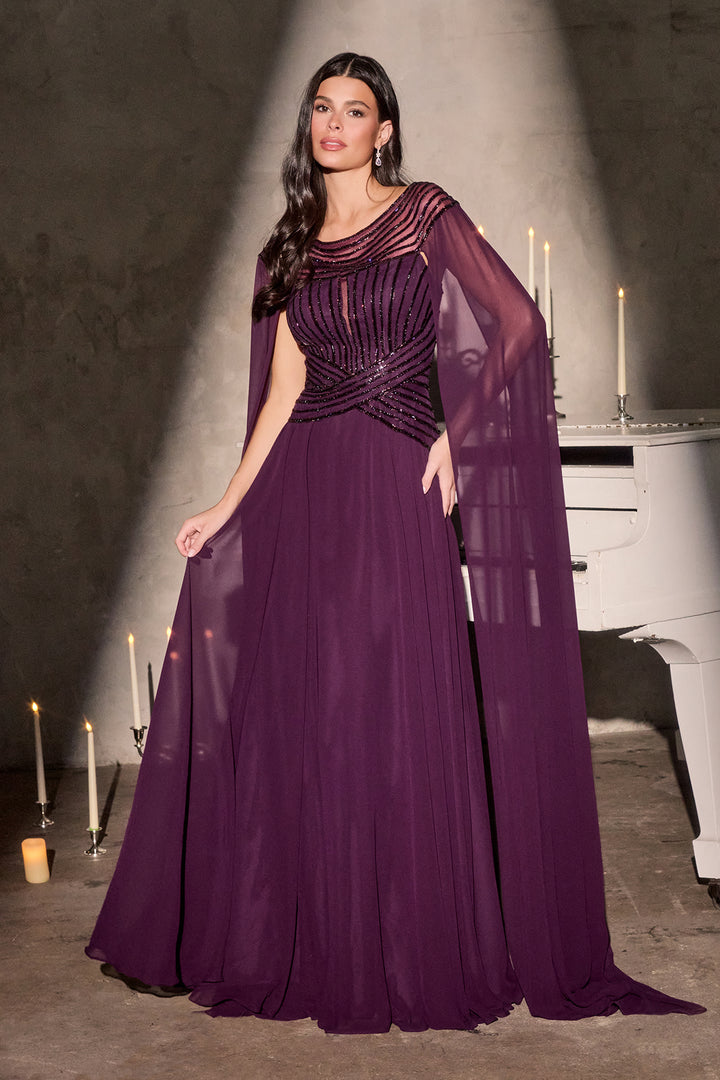 Cinderella Divine CL08 A-Line Evening Gown with Bateau Neckline