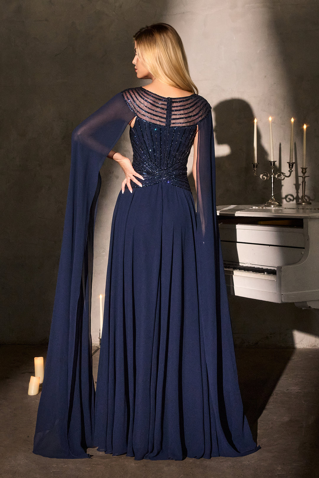 Cinderella Divine CL08 A-Line Evening Gown with Bateau Neckline