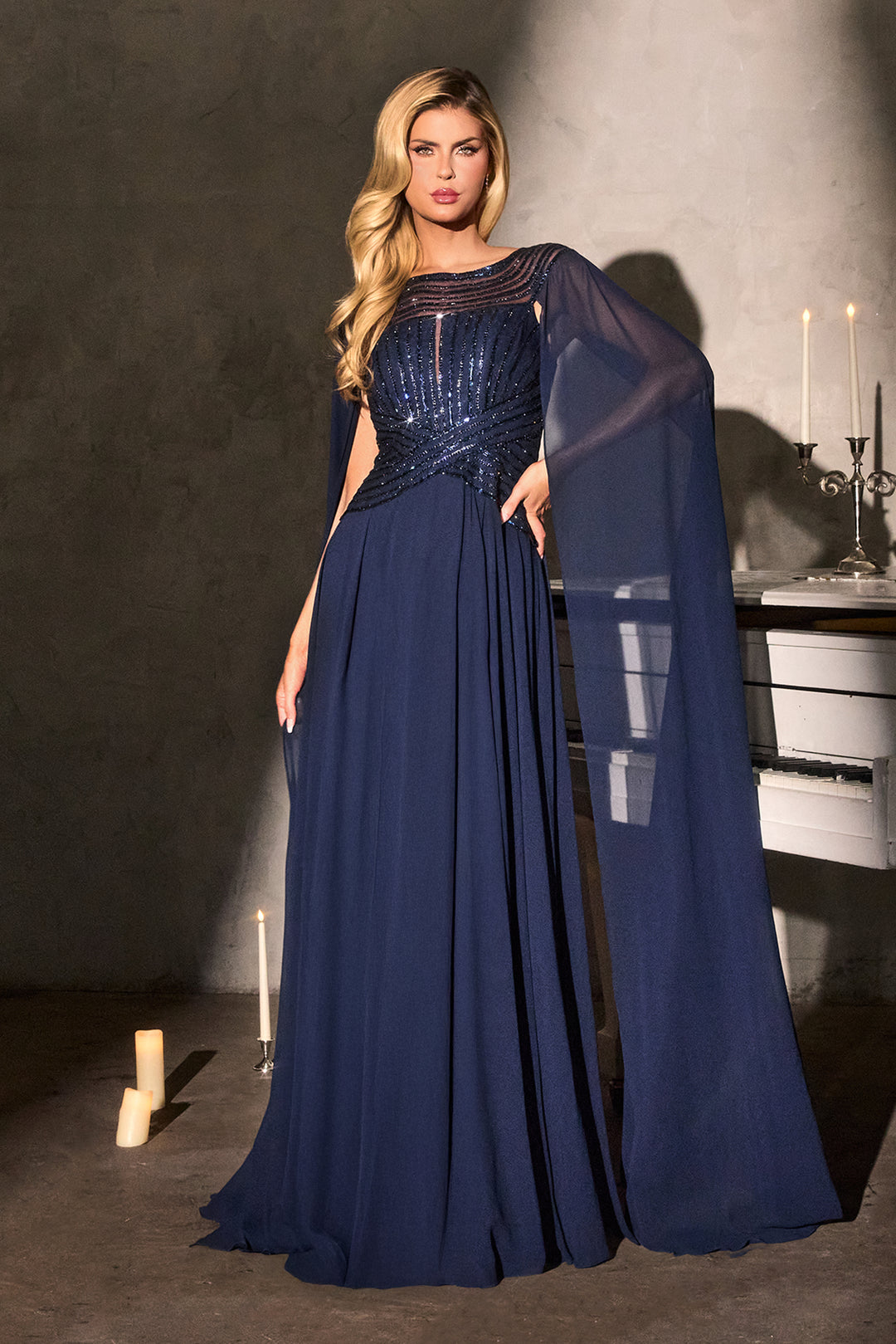 Cinderella Divine CL08 A-Line Evening Gown with Bateau Neckline