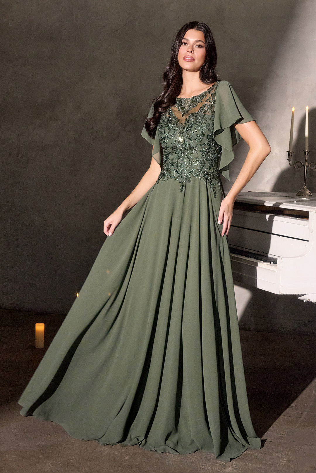Cinderella Divine CL09 Evening Gown with Illusion Neckline