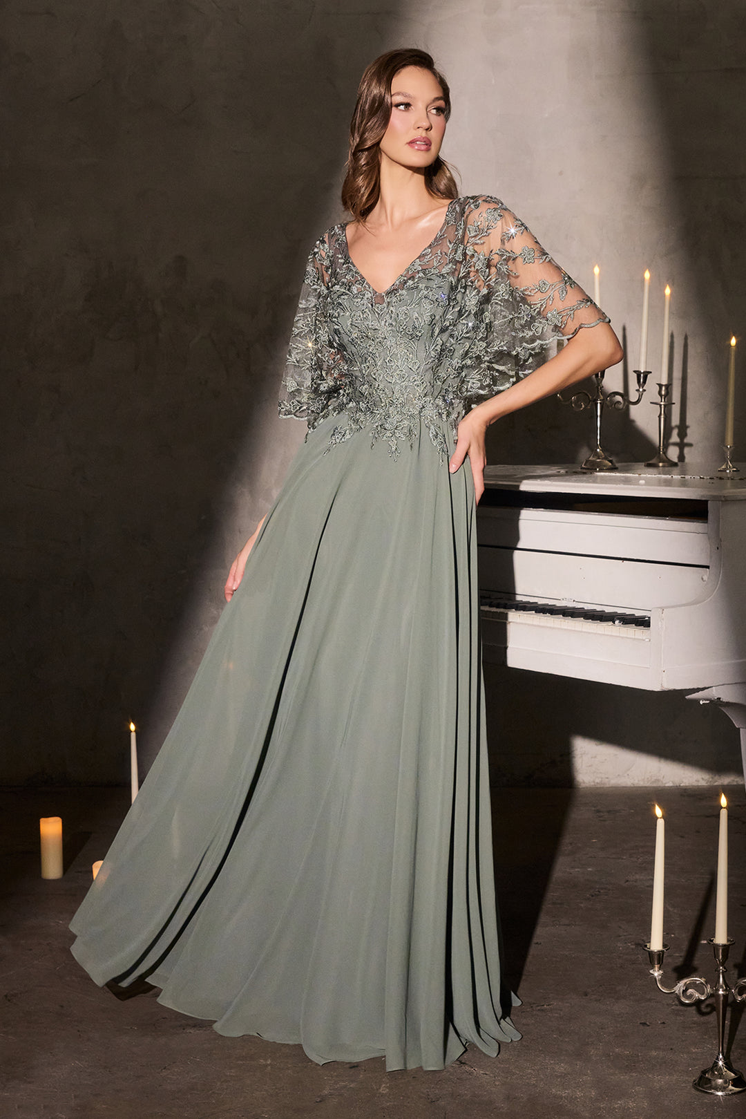 Cinderella Divine CL10 Evening Gown with V-Neckline